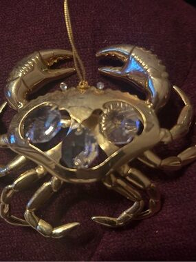 Gold Crab Holiday Ornament with Crystal Accents